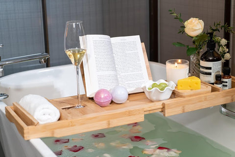 Expandable Luxury Wooden Bathtub Caddy Tray