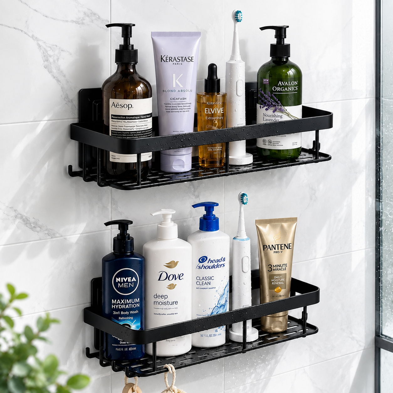 Adhesive Shower Shelf - No Drill Stainless Steel Organizer