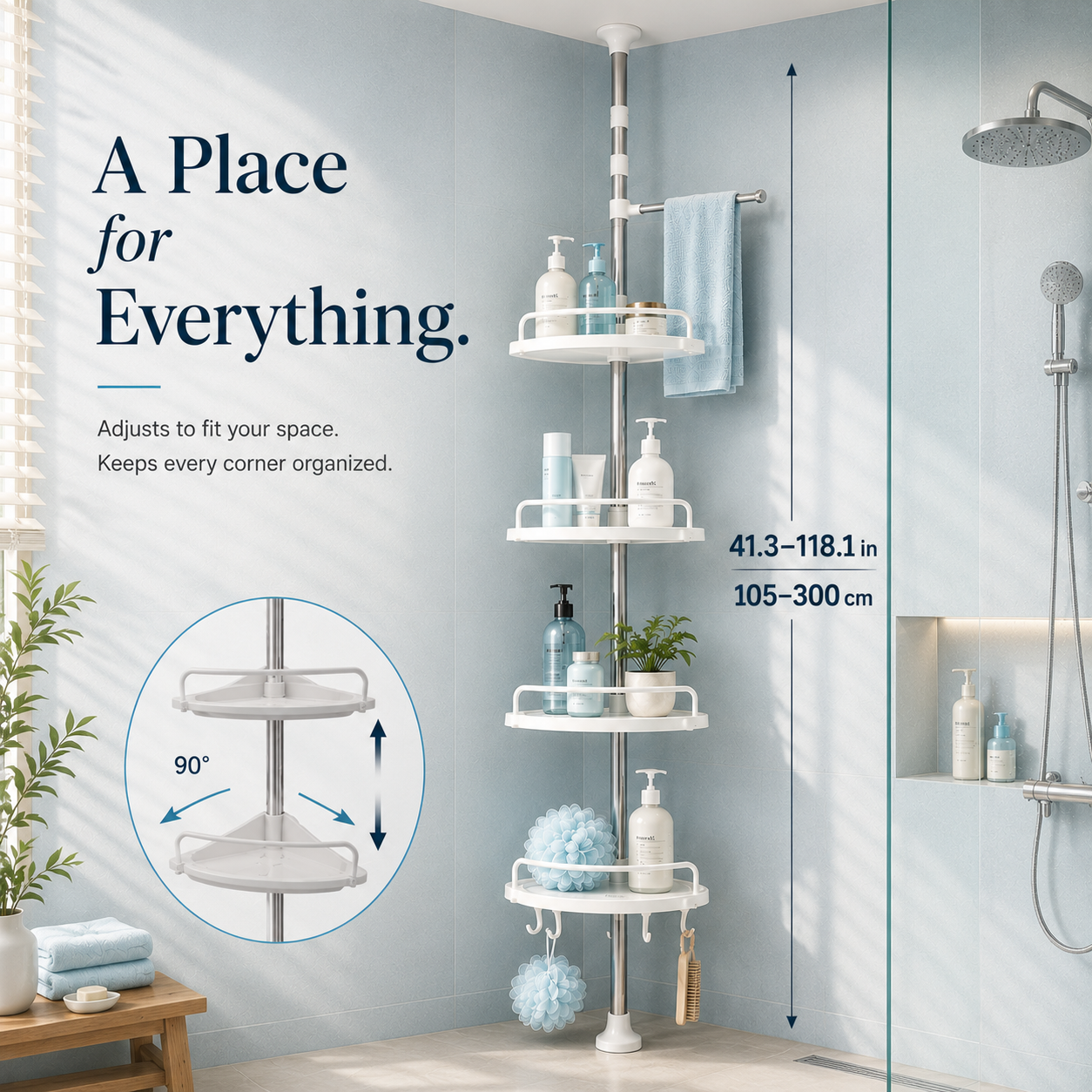 Stainless Steel Telescopic pole with 4 shelves