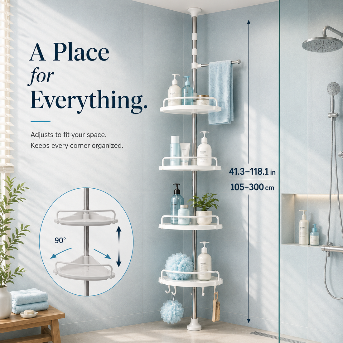 Stainless Steel Telescopic pole with 4 shelves