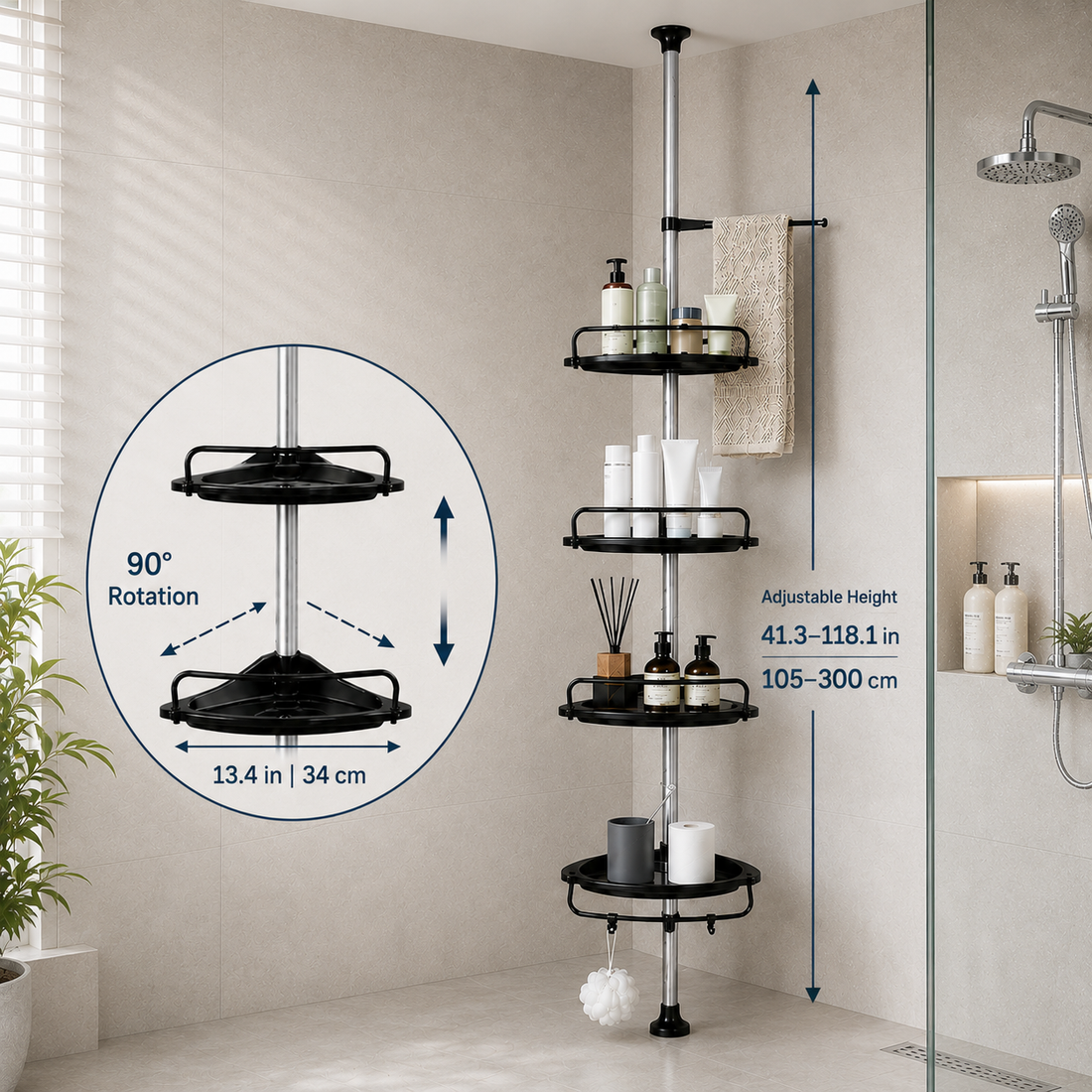 Stainless Steel Telescopic pole with 4 shelves