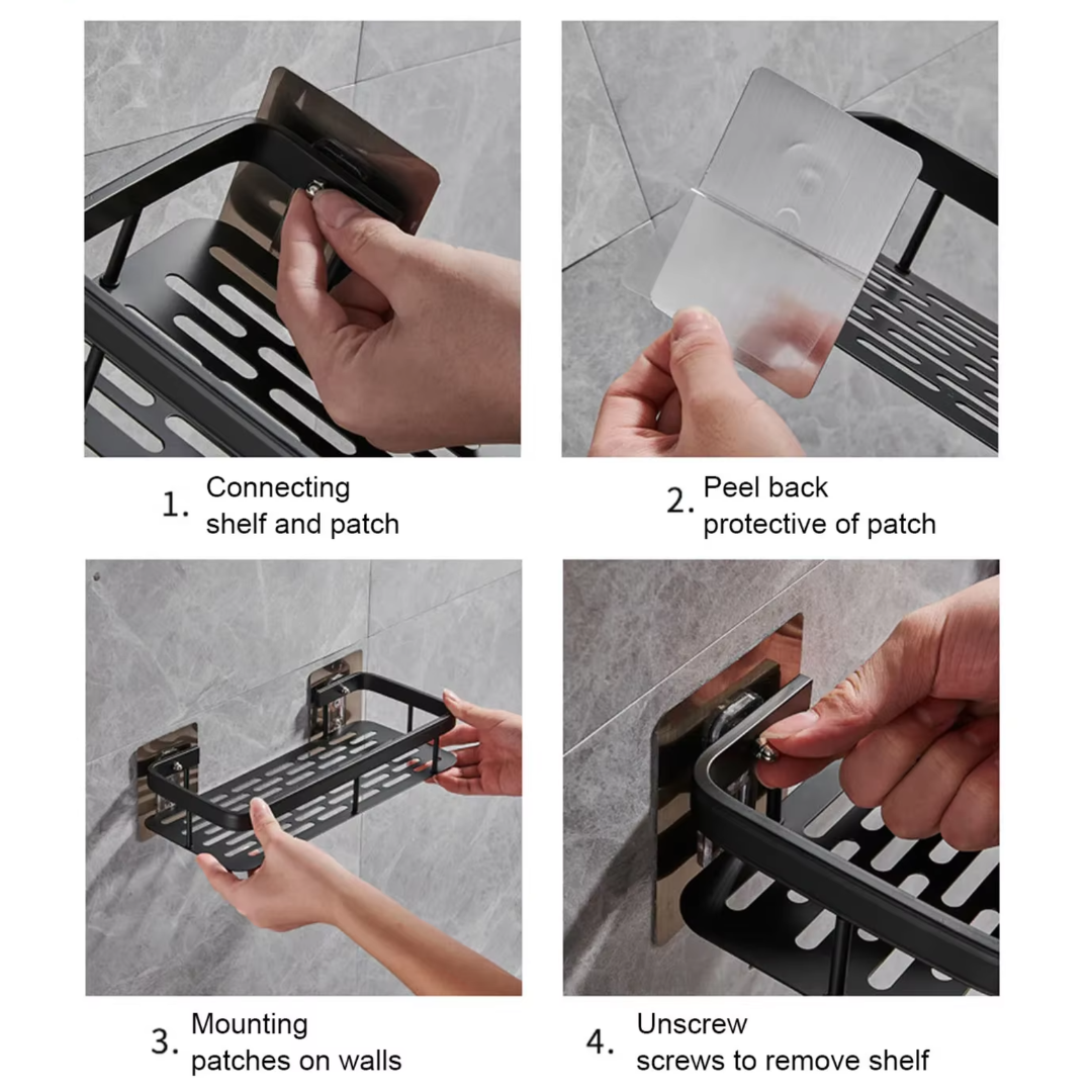 Adhesive Shower Shelf – No Drill Stainless Steel Organizer