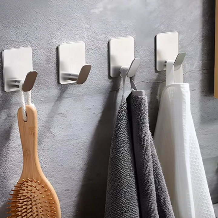 Self-Adhesive Wall Hooks – 4 Pack Stainless Steel