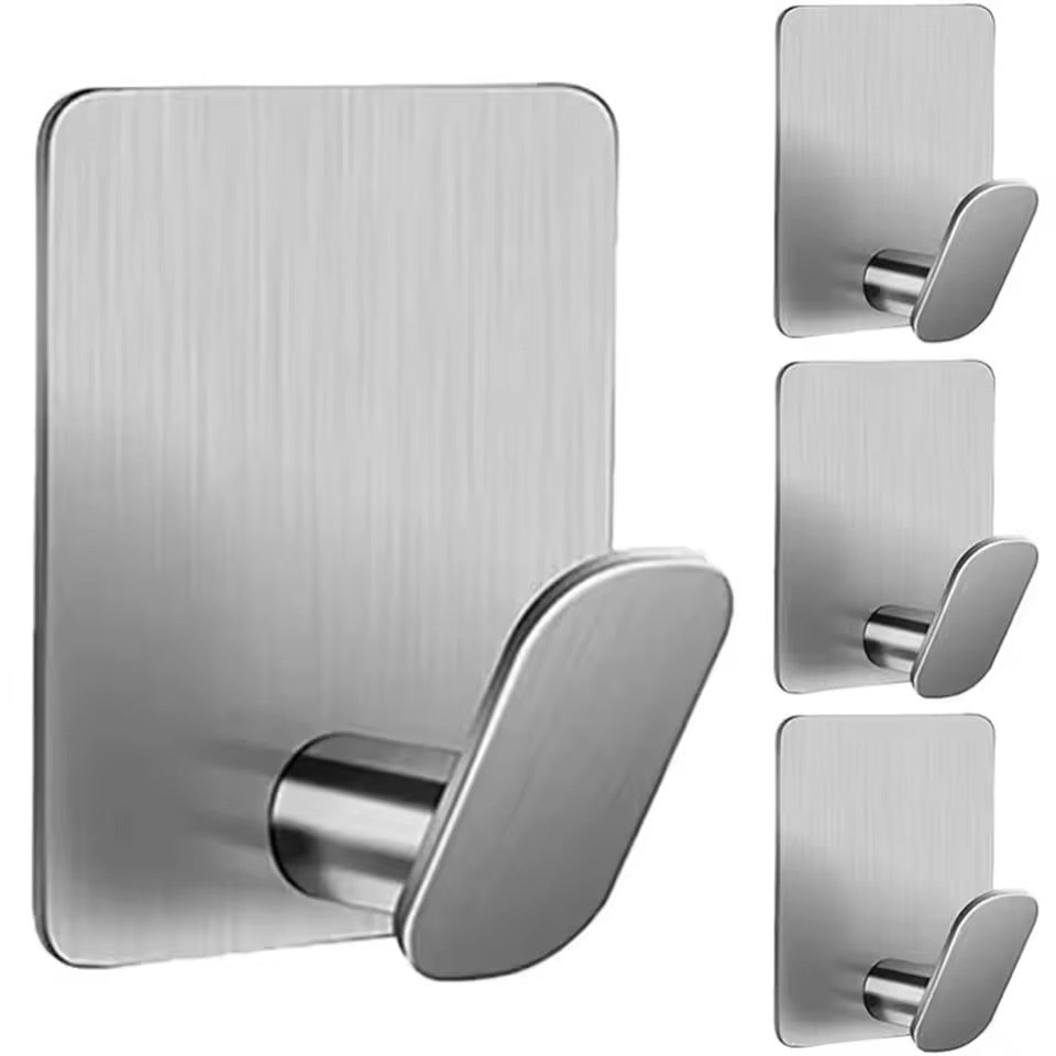 Self-Adhesive Wall Hooks – 4 Pack Stainless Steel